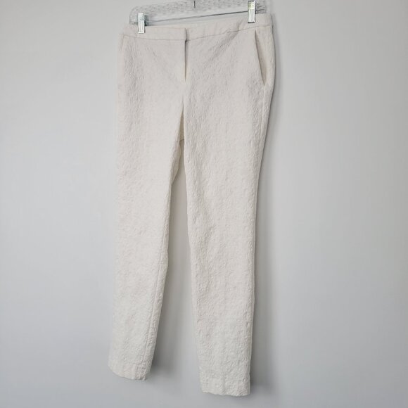 Cynthia Rowley White Textured Cotton Blend Cigarette/Ankle Pant - Picture 3 of 11